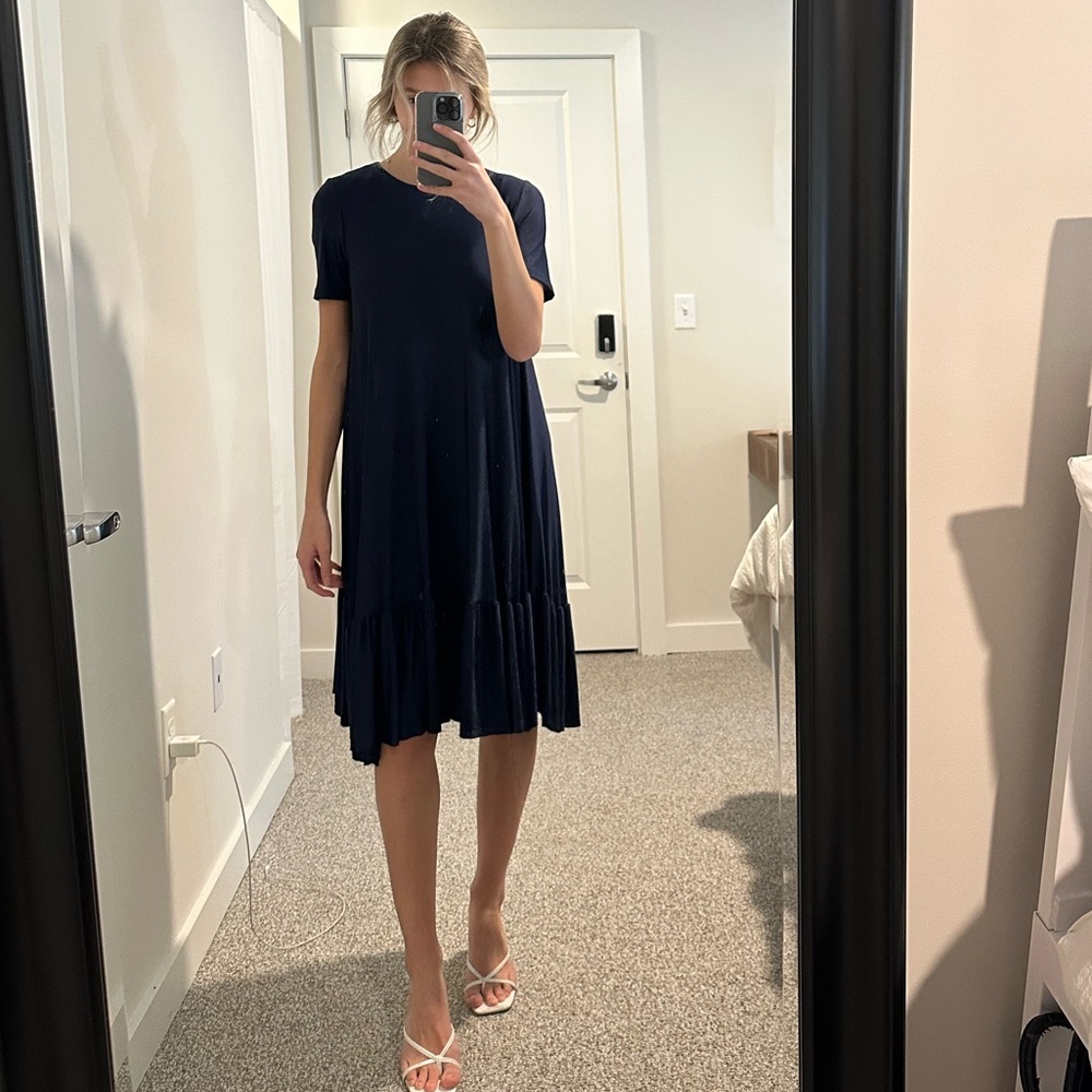 ZARA Dark Blue Flowy Midi Dress